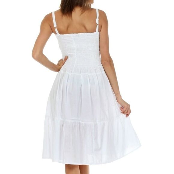 Sakkas Sequin Embroidered Smocked Bodice Knee Length Dress - White - One Size - Picture 11 of 12